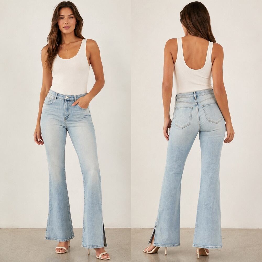 L’AGENCE Abilene High Rise Flare Jeans Light Wash Side Slit Hem Size 31